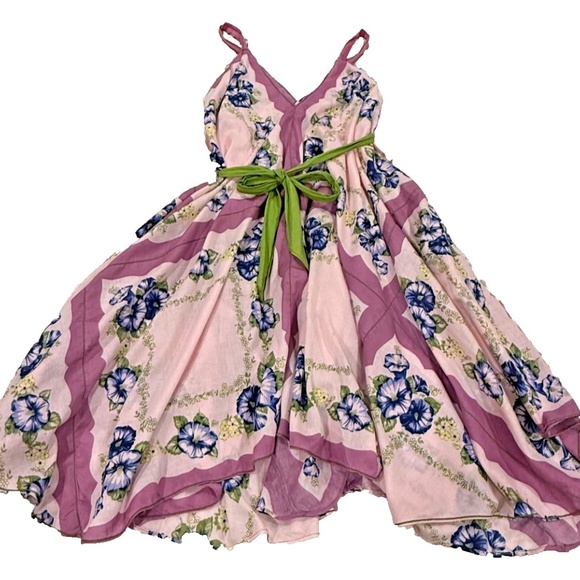 Chelsea & Violet Floral Print Handkerchief Hem Sleeveless Dress Purple Large - Picture 10 of 10